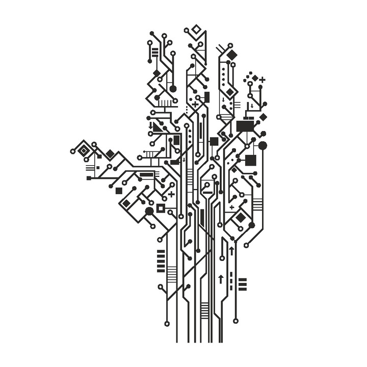 Sticker decorativ modern, mana robot din circuit electric, We love technology, PVC autocolant, Negru, 100 x 160 cm