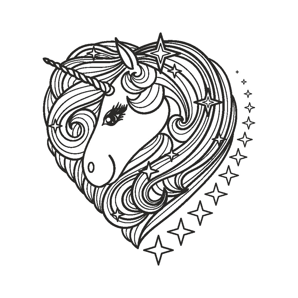 Sticker decorativ modern, Pentru camera copiilor, Unicorn in forma de inimioara, Love, PVC autocolant, Negru, 100 x 100 cm