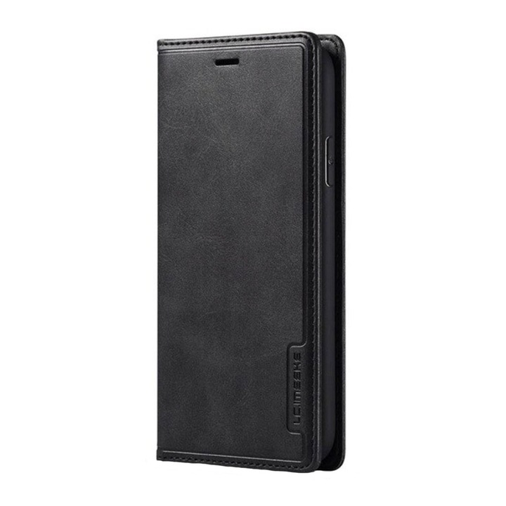 Book Magnet LC Imeeke tok iPhone 11 Pro Max telefonhoz, 2 az 1-ben kivitel (tok és pénztárca), Kártyatartó zseb, Prémium ökológiai bőr, Fekete