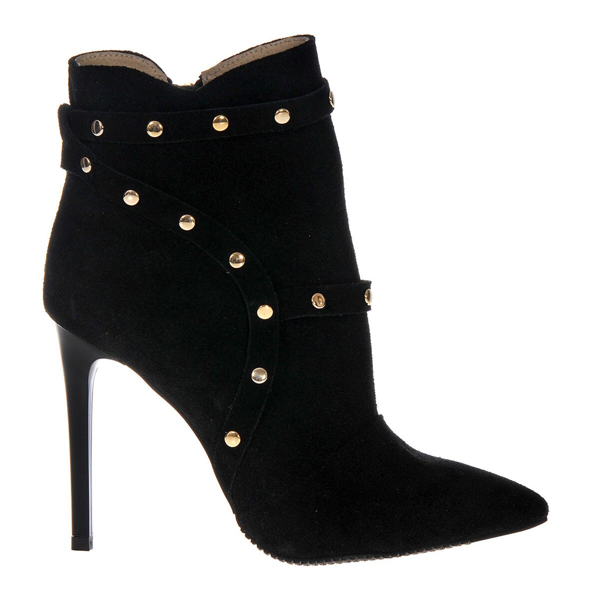 Botine Stiletto cu Capse Piele Naturala, Negru