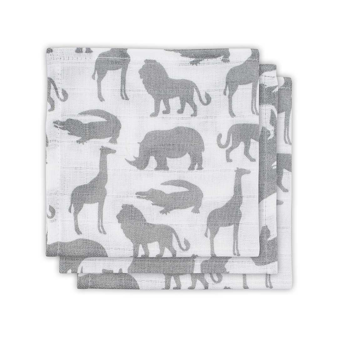 Set 3 batiste hidrofile, Jollein Safari, 31x31 cm, bumbac, gri