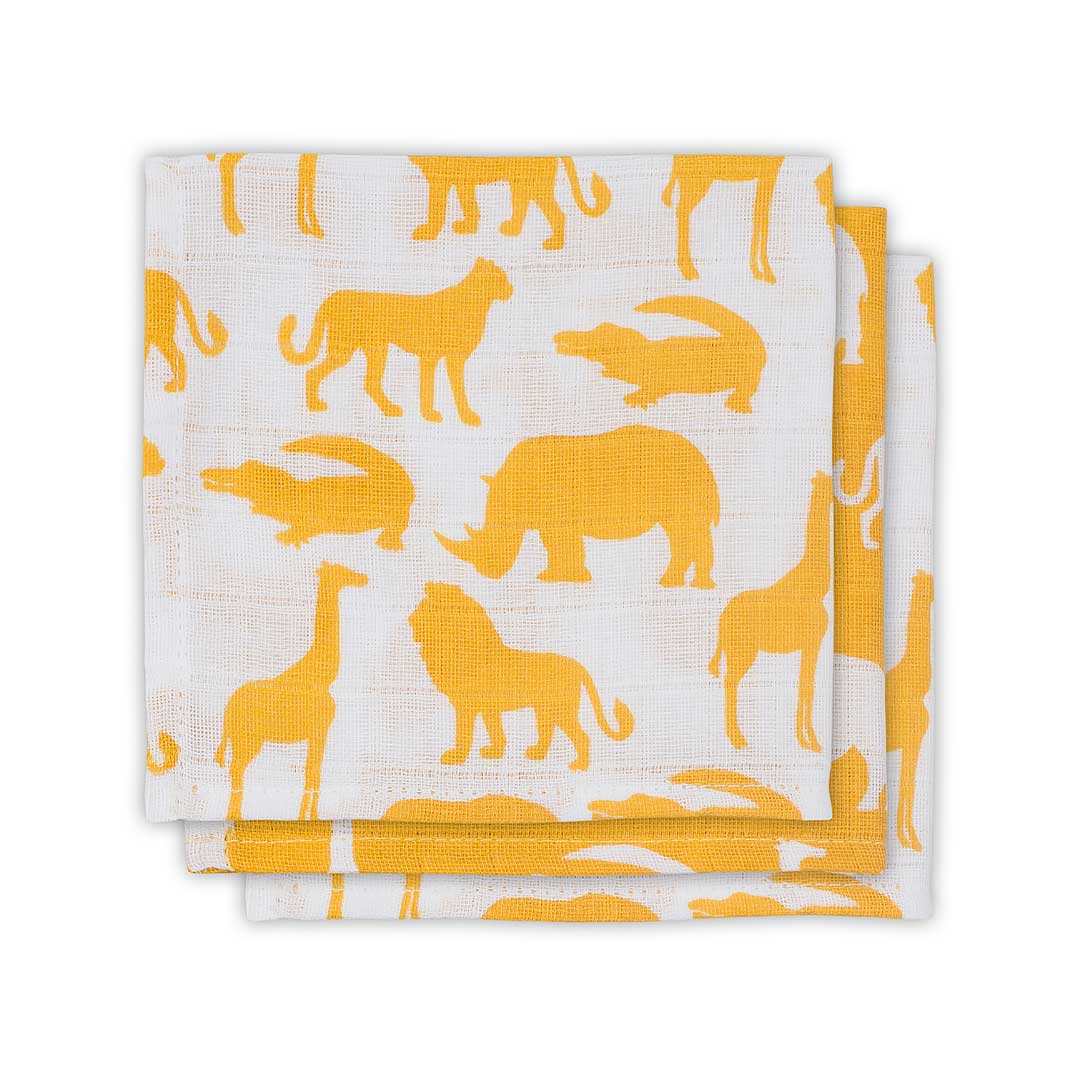 Set 3 batiste hidrofile, Jollein Safari, 31x31 cm, bumbac, galben