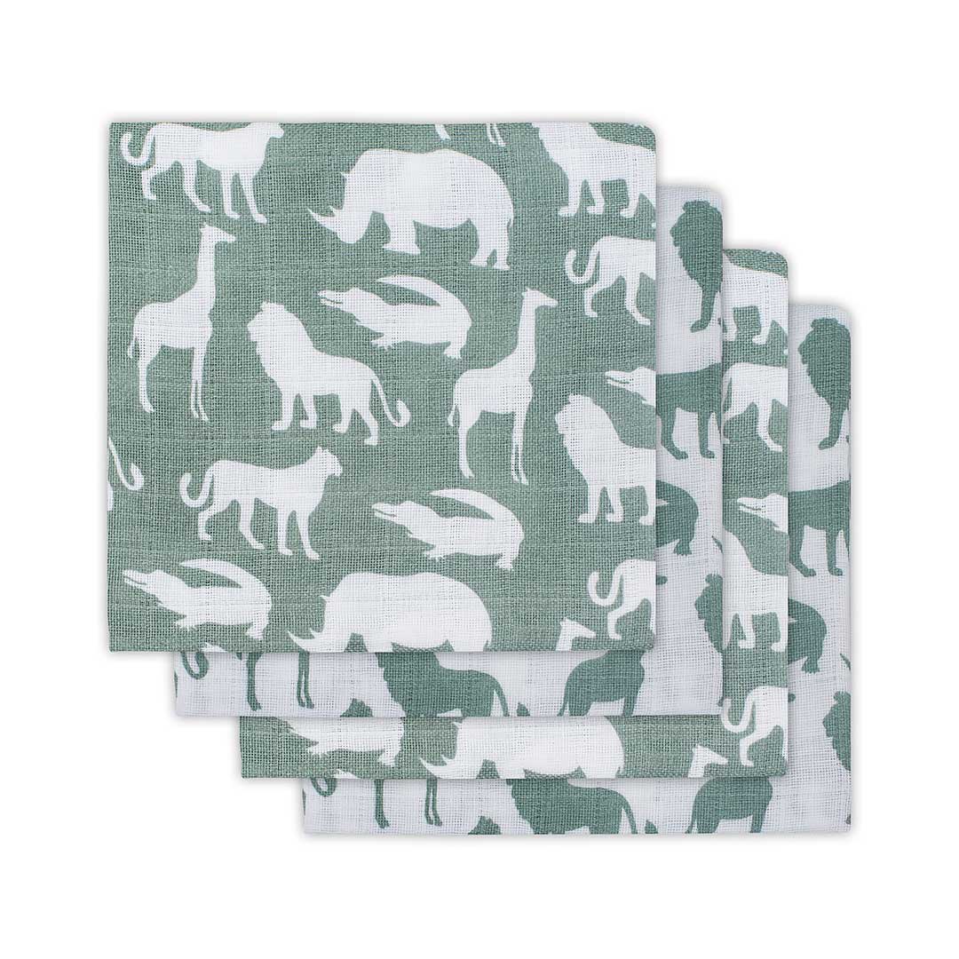 Set 4 scutece hidrofile, Jollein Safari, 65x65 cm, bumbac, verde