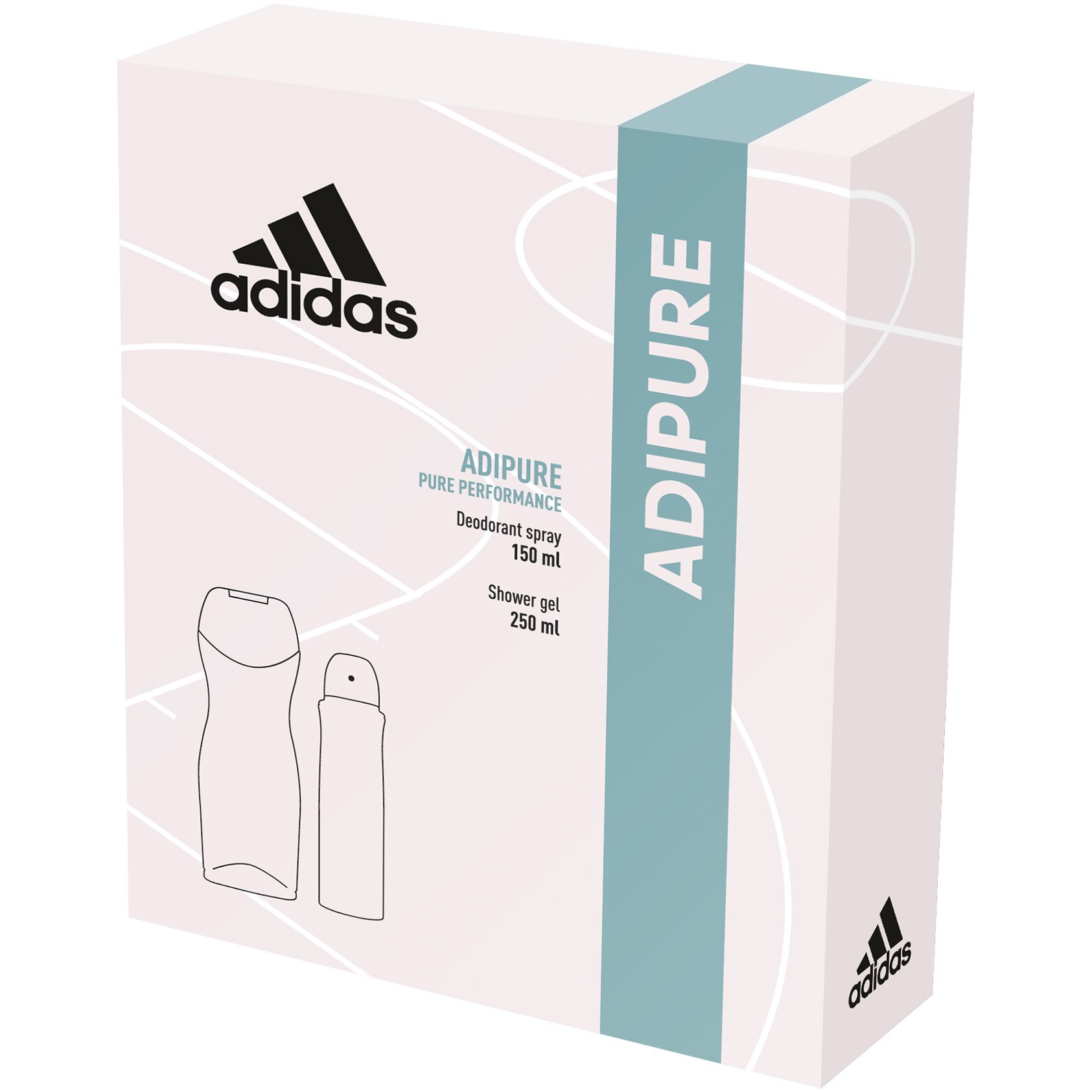 Set Adidas Adipure W, Femei: Deodorant antiperspirant spray, 150 ml + Gel de dus, 250 ml
