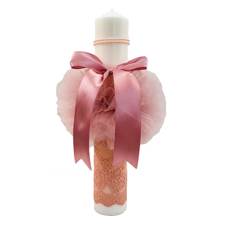 Lumanare botez Fantasia Land, model Glob, culoare roz