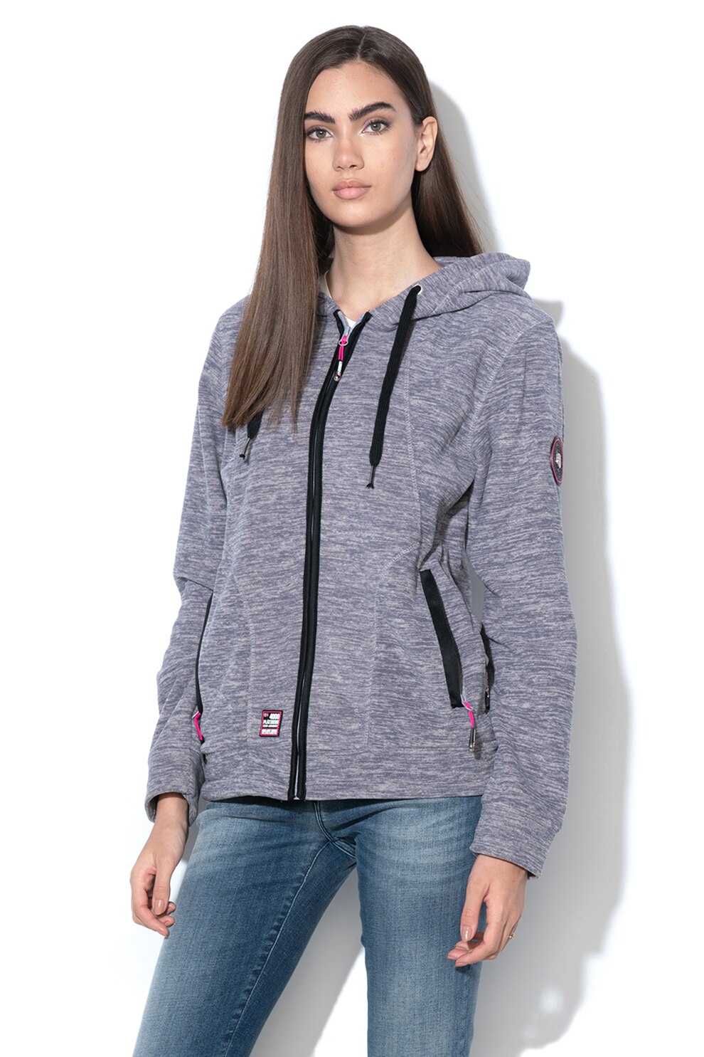 Geographical Norway, Hanorac din fleece cu fermoar Twelve, Gri inchis melange/violet prafuit