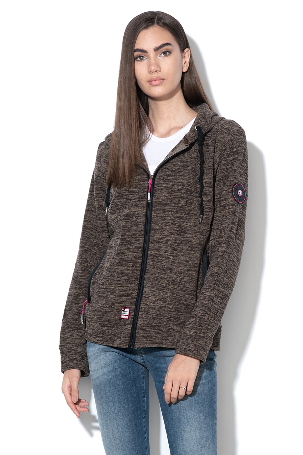 Geographical Norway, Hanorac din fleece cu fermoar Twelve, maro melange