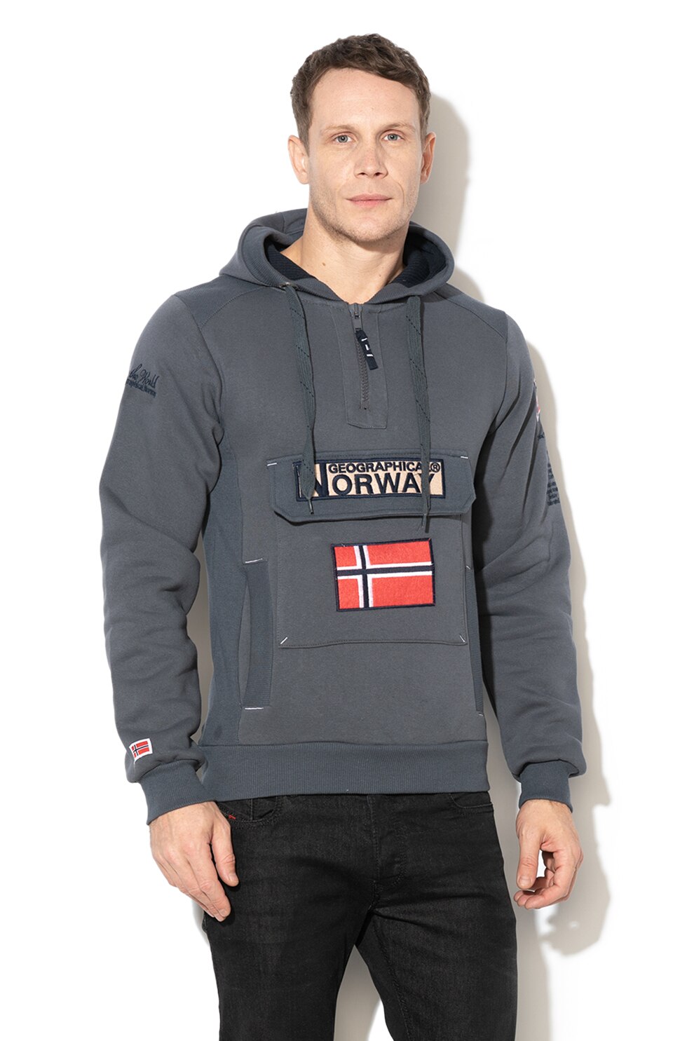Geographical Norway, Hanorac cu logo brodat Gymclass, Gri inchis melange