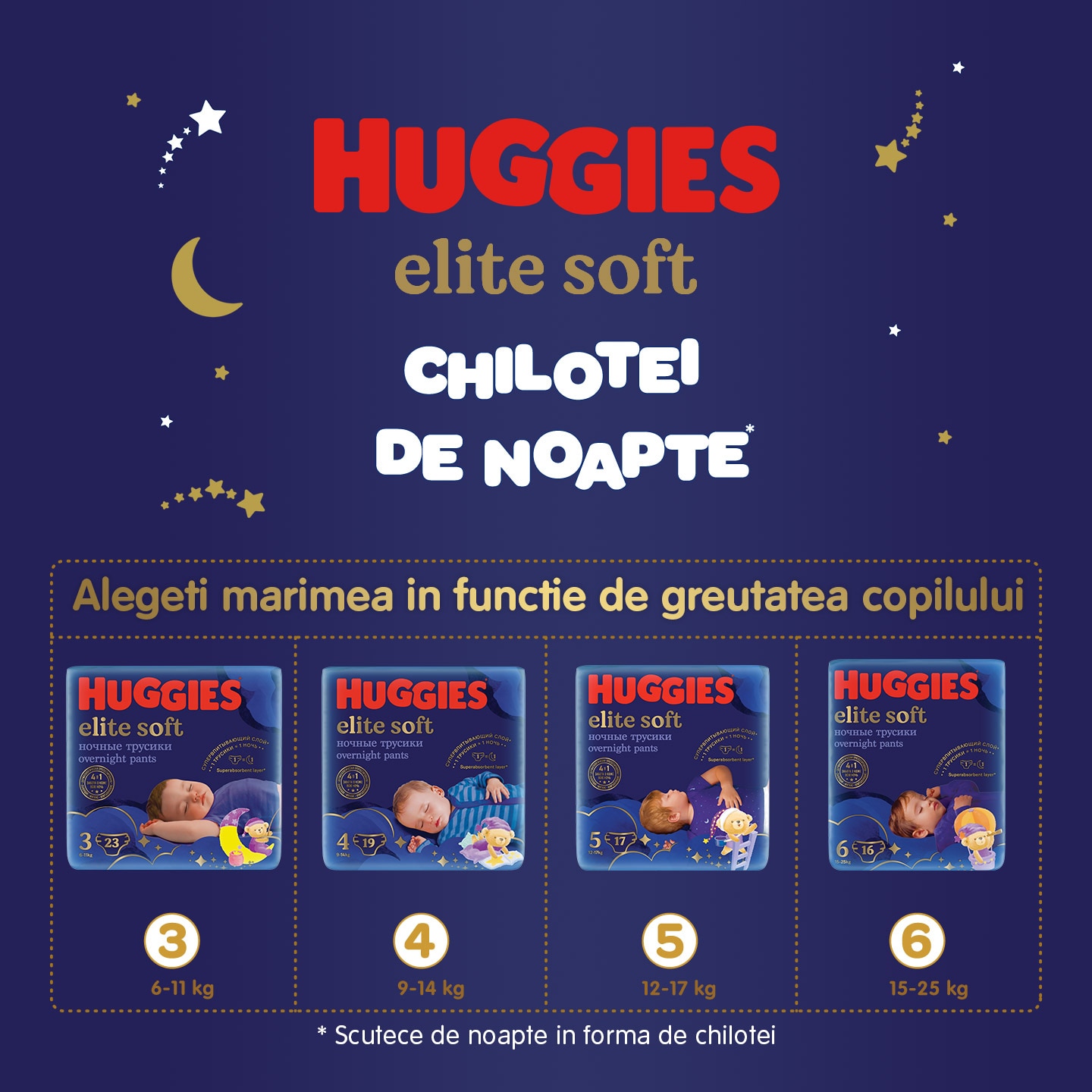 Комплект 4 x Пелени-гащички Huggies Elite Soft Pants Overnight 6, Нощни ...