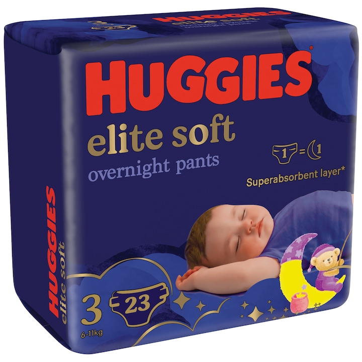 Huggies Elite Soft Overnights Pants Éjszakai bugyipelenka, 3, 6-11 kg, 23 db