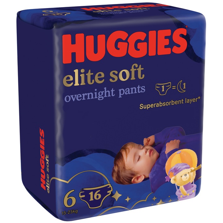 Scutece chilotel de noapte Huggies Elite Soft Pants Overnight 6, 15-25 kg, 16 buc