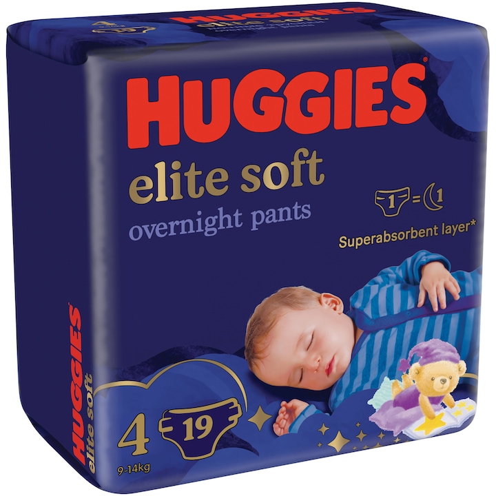 Scutece chilotel de noapte Huggies Elite Soft Pants Overnight 4, 9-14 kg, 19 buc
