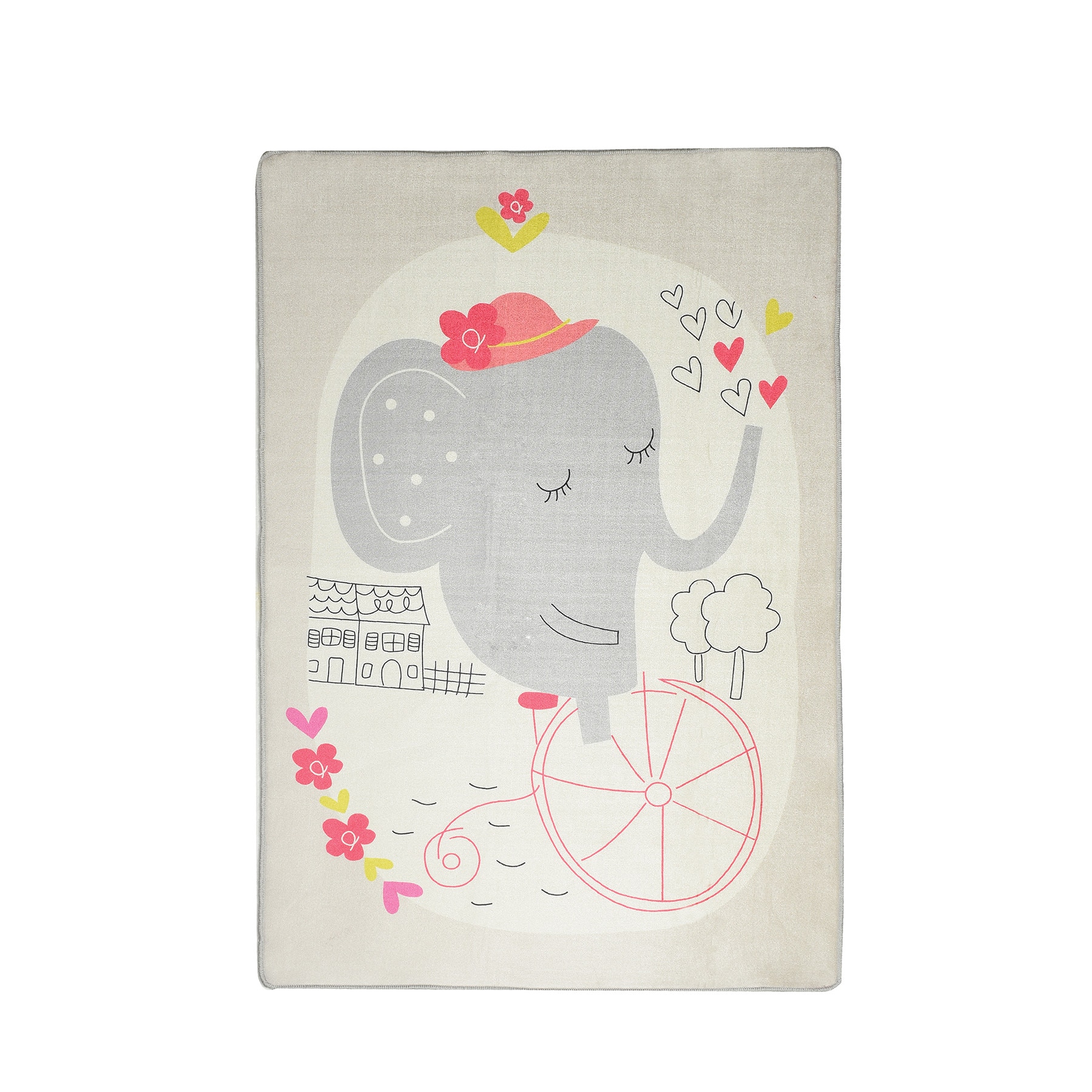 Covor Copii, ELEPHANTS BIKE GRI,100 cm x 160 cm, Casafun