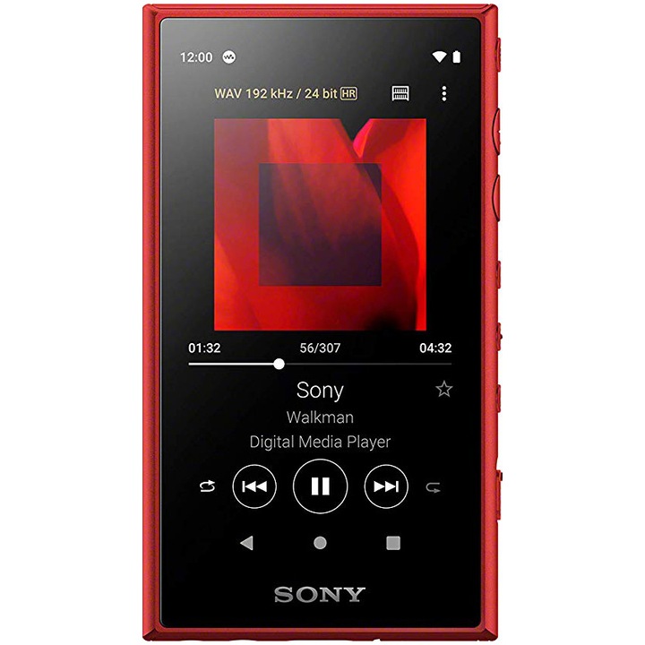 Sony NW-A105R Walkman, Hi-Res Audio, Android 9.0, HD touch screen, Bluetooth, NFC, Wi-Fi, 26 óra autonómia, LDAC, 16GB, Piros