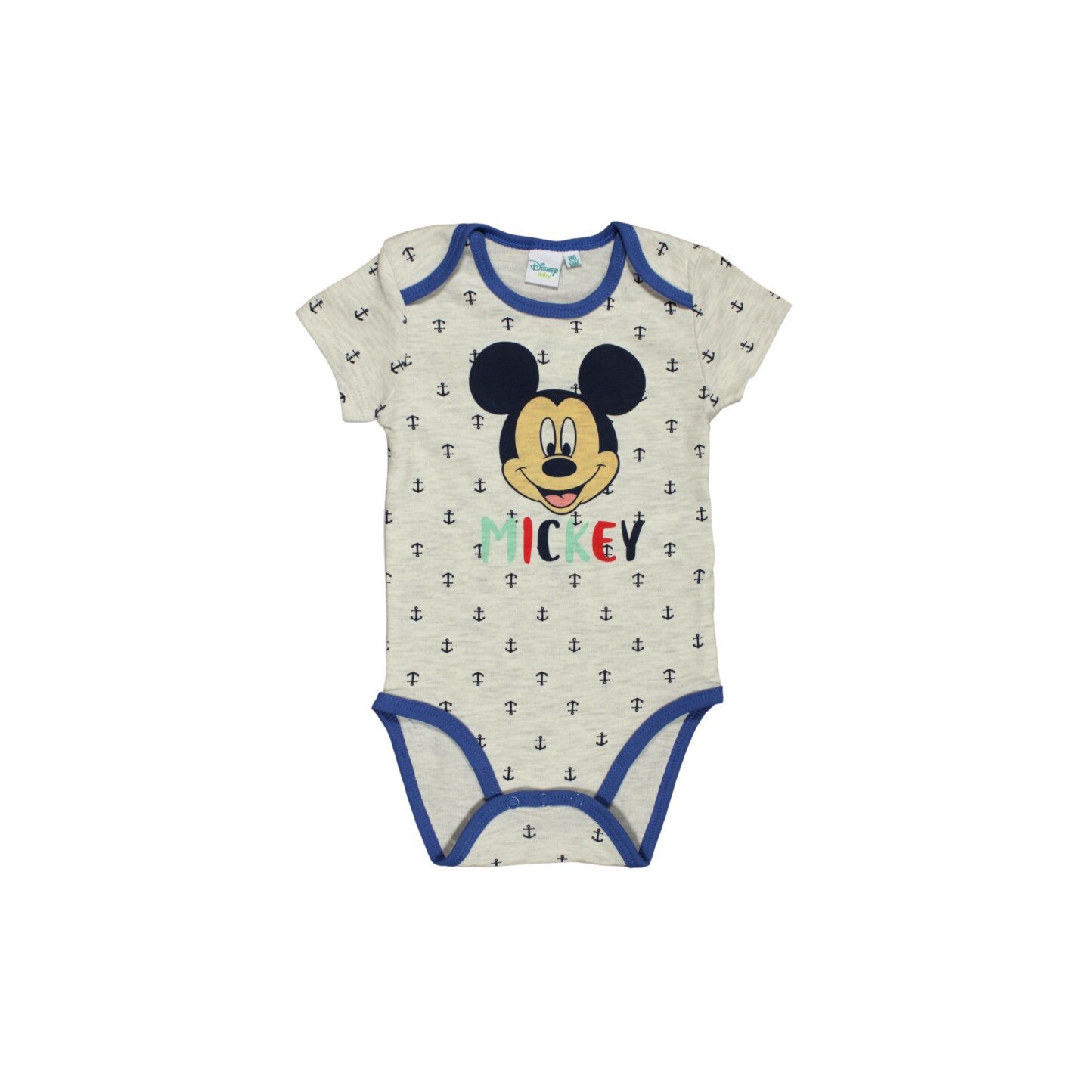 Body maneca scurta, Mickey Mouse, crem cu ancore