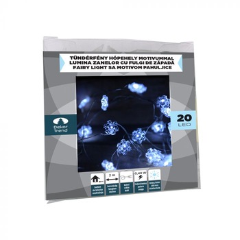 Ghirlanda decor Lumina Zanelor cu Fulgi de Zapada, DekorTrend, KDE 321, 20 LEDuri, lungime 2m, alb rece, cablu argintiu, cablu de alimentare 0,5m, pe baterii, interior Ghirlanda decor Lumina Zanelor cu Fulgi de Zapada, DekorTrend, KDE 321, 20 LEDuri, lungime 2m, alb rece, cablu argintiu, cablu de alimentare 0,5m, pe baterii, interior