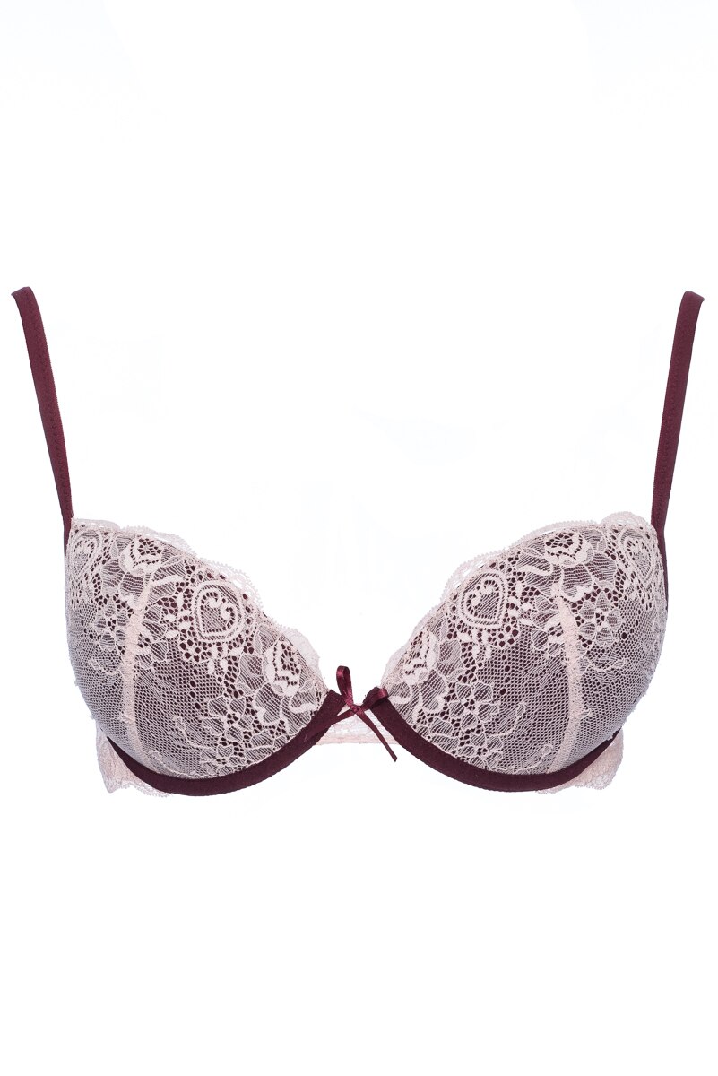 Sutien din dantela, cu burete subtire l, Intimamoda, Cecilia, Roz/Bordo