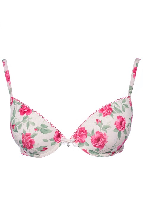 Sutien din microfibra, Model floral 3D, Push-up cu gel, Intimamoda 5676, Roz
