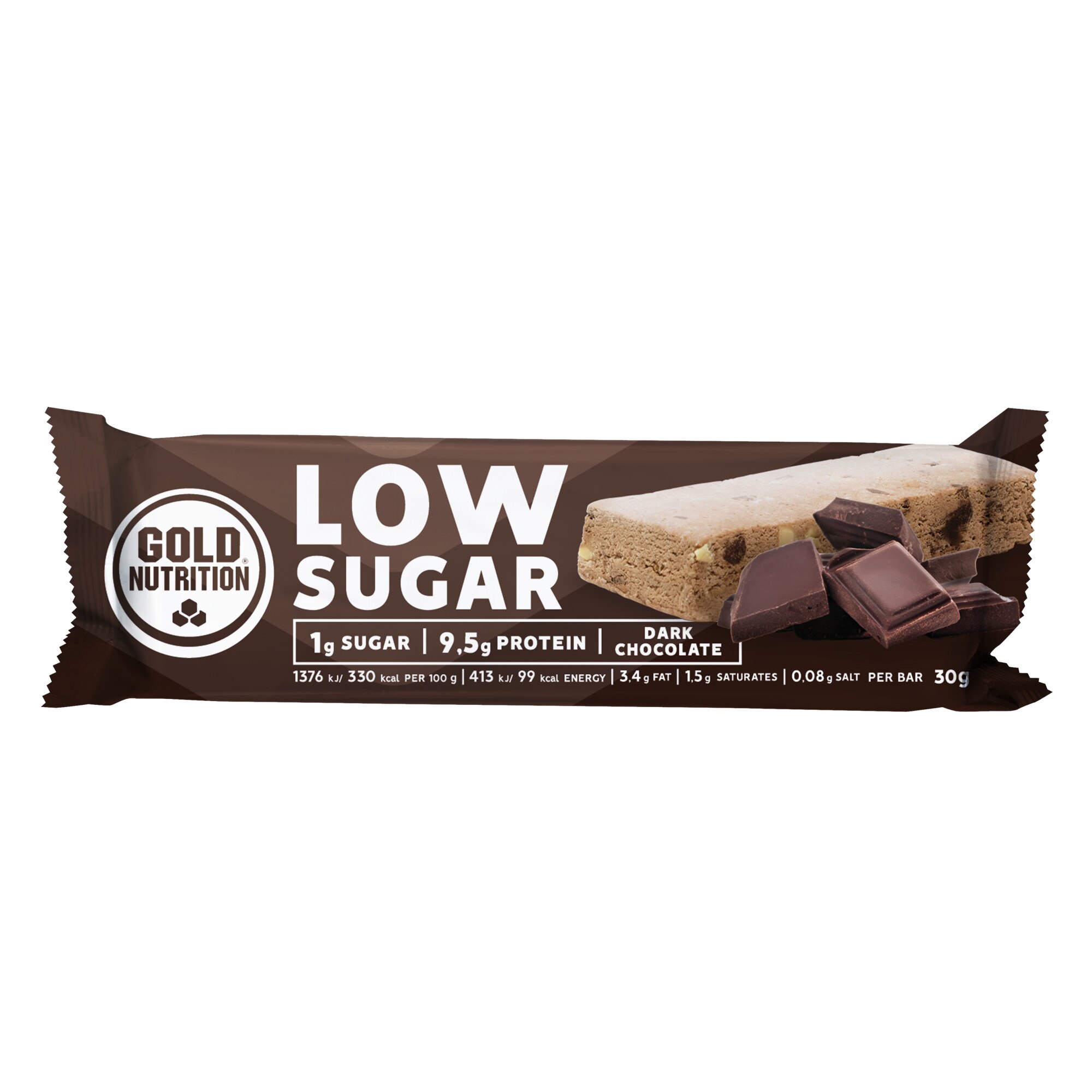Baton proteic, GoldNutrition, Protein Bar Low Sugar Ciocolata Neagra, 30 g