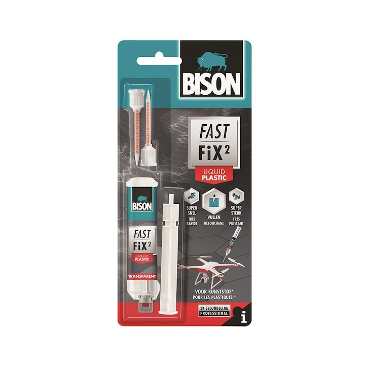 Adeziv de reparatii cianoacrilat bicomponent, Bison Fast Fix Liquid plastic, 10 g