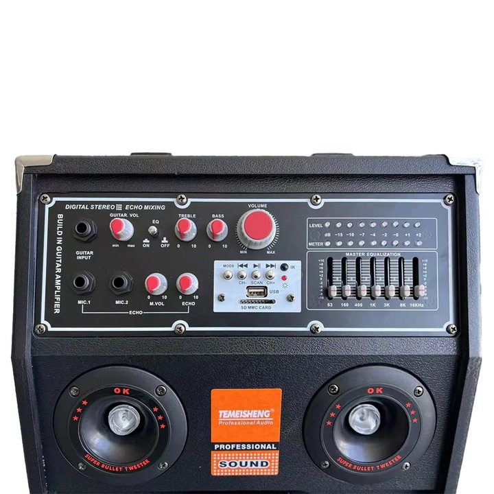 Set 2 Boxe Profesionale Active Smart Bass 284, 600W, Functie Bluetooth, SD Card, USB, Jocuri de lumini, Amplificator si Egalizator si Microfon Wireless