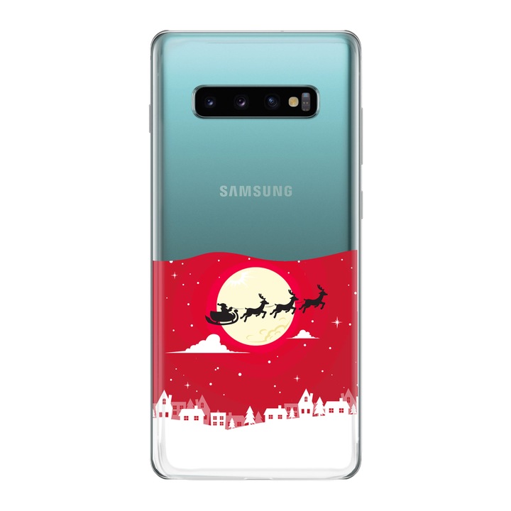 Husa telefon Samsung Galaxy S10, cu Mos Craciun, Transparent