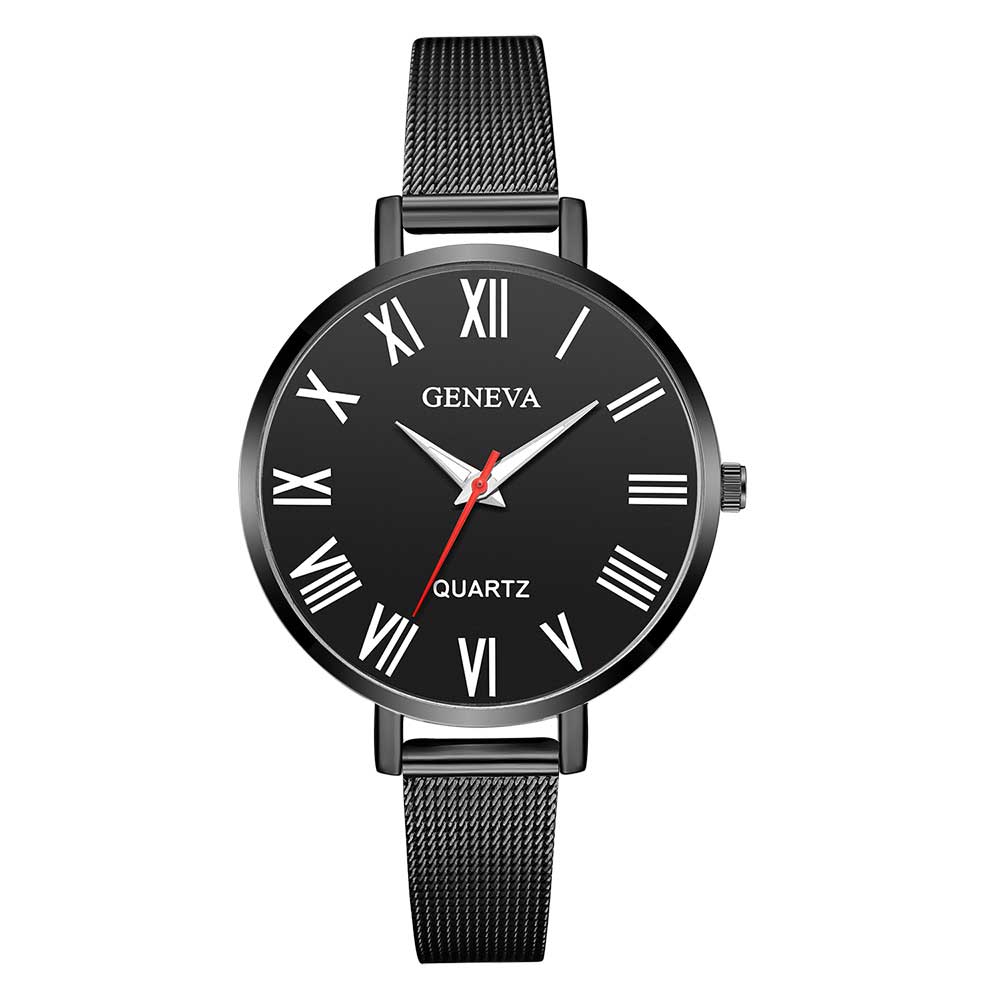Ceas Geneva Dama Quartz Casual Elegant Negru, PN999397NU, curea din metal (mesh), afisaj Analog