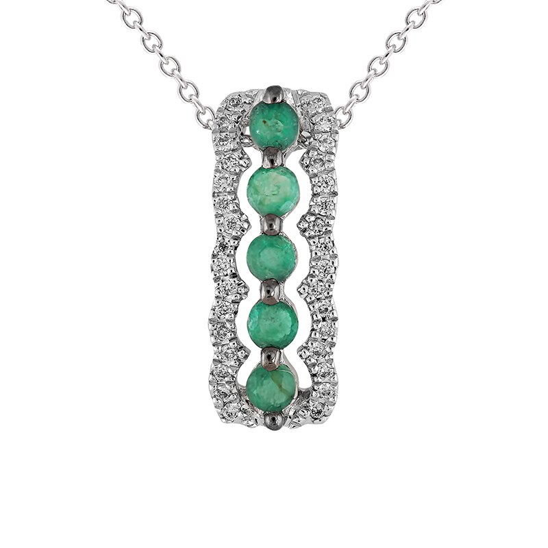 Pandantiv cu Lant Deruvo Aur 18k Diamante , Smaralde, Ajustabil 40-45 P24936EWN-W