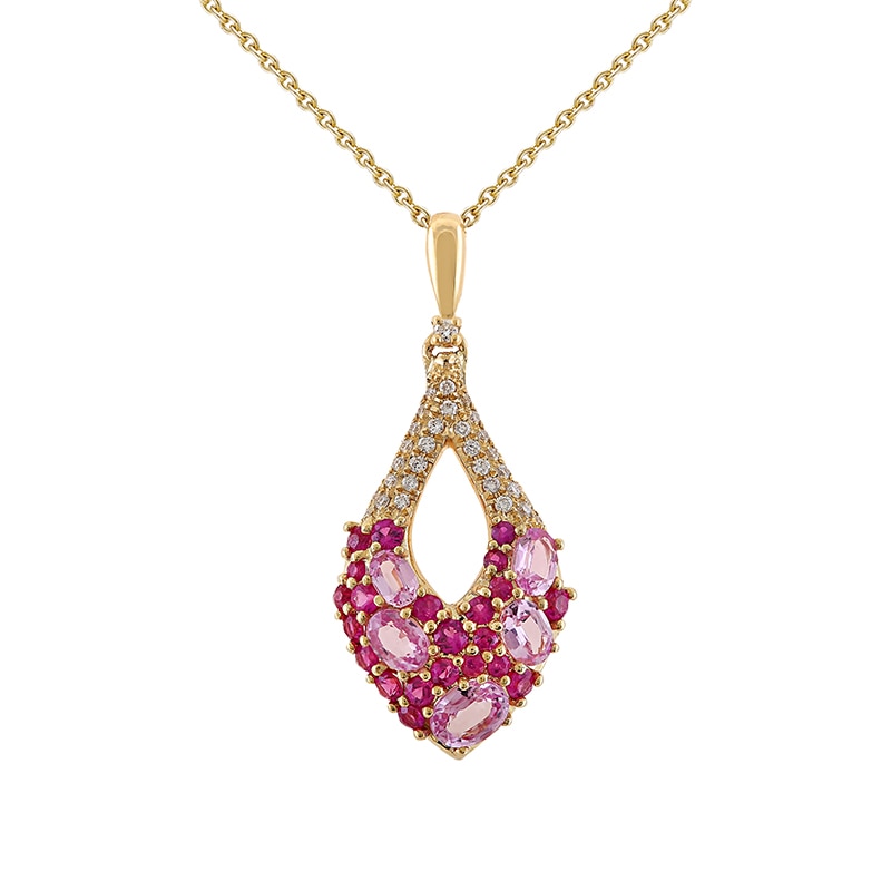 Pandantiv cu Lant Deruvo Aur 18k Diamante, Safire Roz, Rubine, Ajustabil 40-45 P2477945PSR-Y