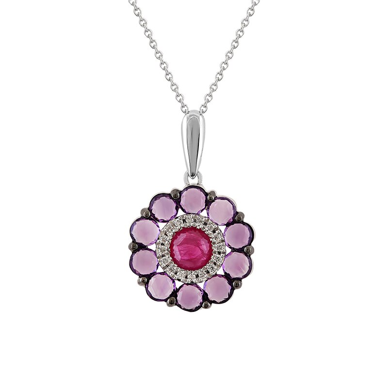 Pandantiv cu Lant Deruvo Aur 18k Diamante, Rubin, Ametiste, Ajustabil 40-45 P2469545RLRRAMWN-W