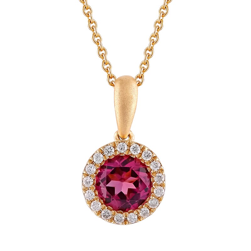 Pandantiv cu Lant Deruvo Aur 18k Diamante, Turmalina Roz, Ajustabil 40-45 P29518-Y