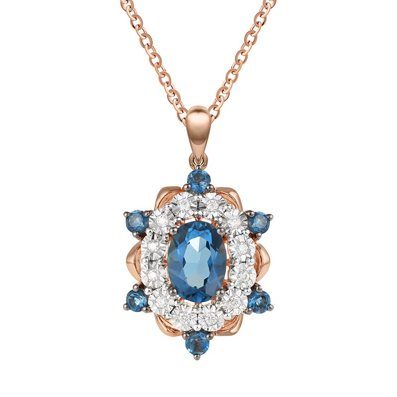 Pandantiv cu Lant Deruvo Aur 18k Diamante, London Blue Topaz, Ajustabil 40-45 P30978-RW