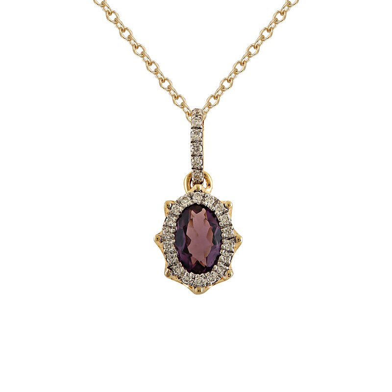Pandantiv cu Lant Deruvo Aur 18k Diamante, Ametist, Ajustabil 40-45 P33766-AMDY