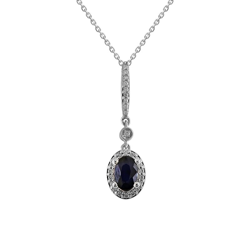 Pandantiv cu Lant Deruvo Aur 18k Diamante, Safir, Ajustabil 40-45 PCPF00119-SADW