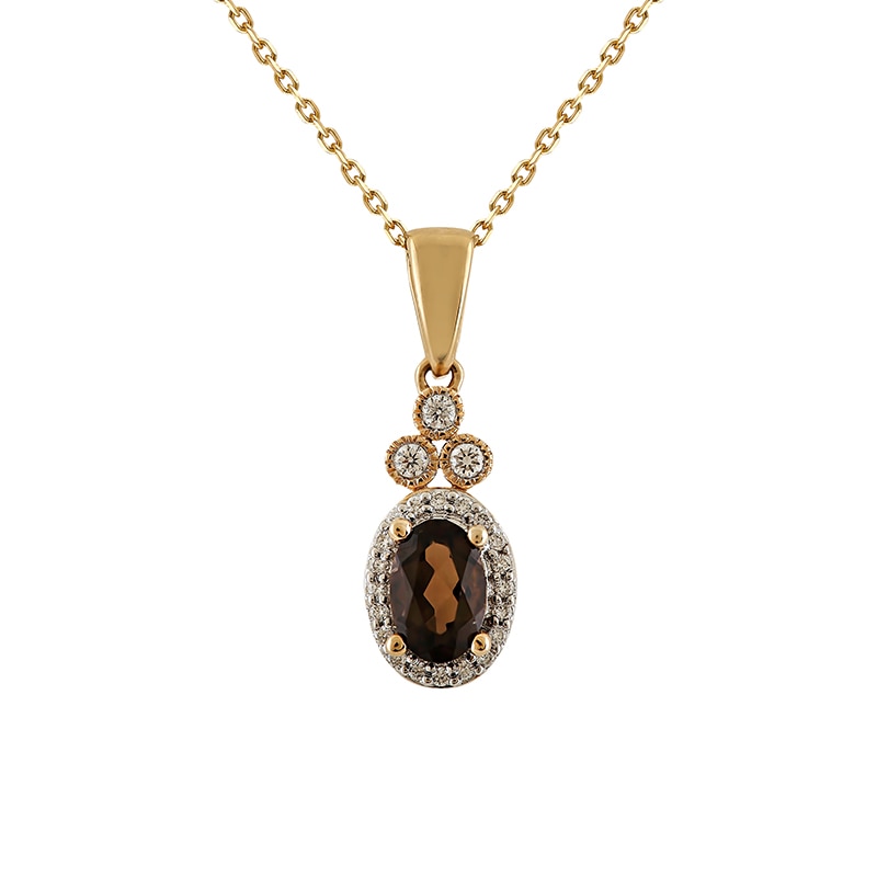 Pandantiv cu Lant Deruvo Aur 18k Diamante, Quartz Fumuriu, Ajustabil 40-45 PCPF00139-SQDY