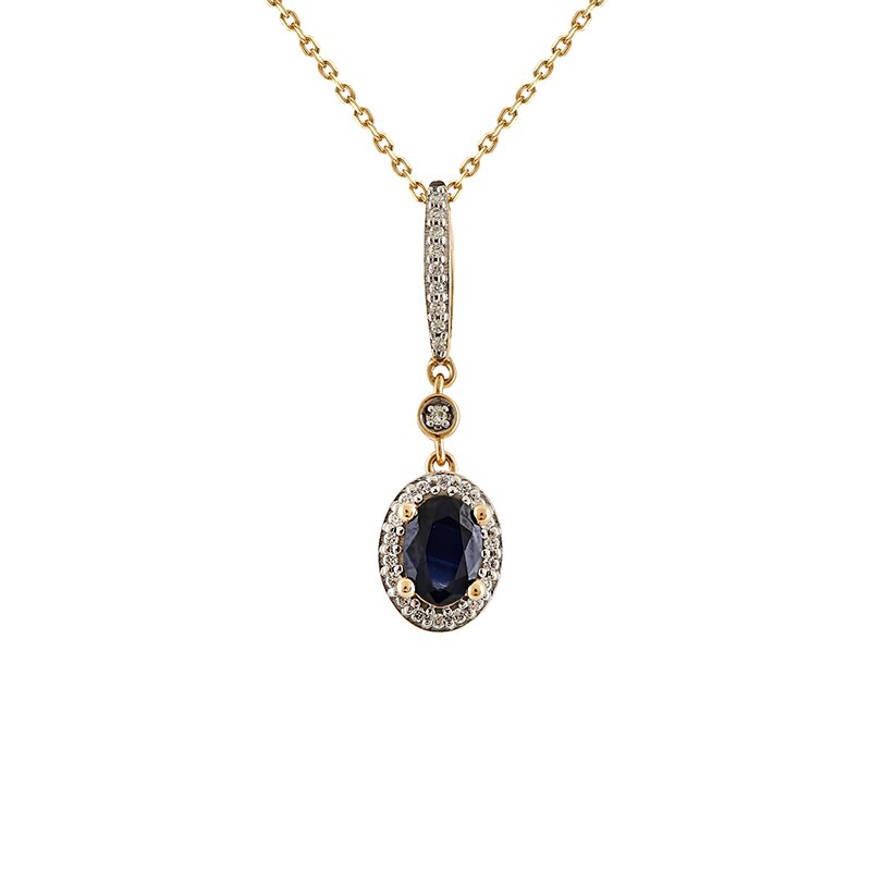 Pandantiv cu Lant Deruvo Aur 18k Diamante, Safir, Ajustabil 40-45 PCPF00119-SADY