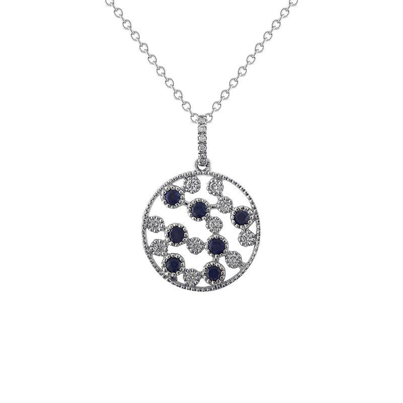 Pandantiv cu Lant Deruvo Aur 18k Diamante, Safire, Ajustabil 40-45 P33019-W