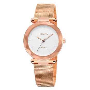 Ceas Geneva Dama Quartz Casual Elegant Rosegold-alb, PN999513RAB, curea din metal (mesh), afisaj Analog Ceas Geneva Dama Quartz Casual Elegant Rosegold-alb, PN999513RAB, curea din metal (mesh), afisaj Analog