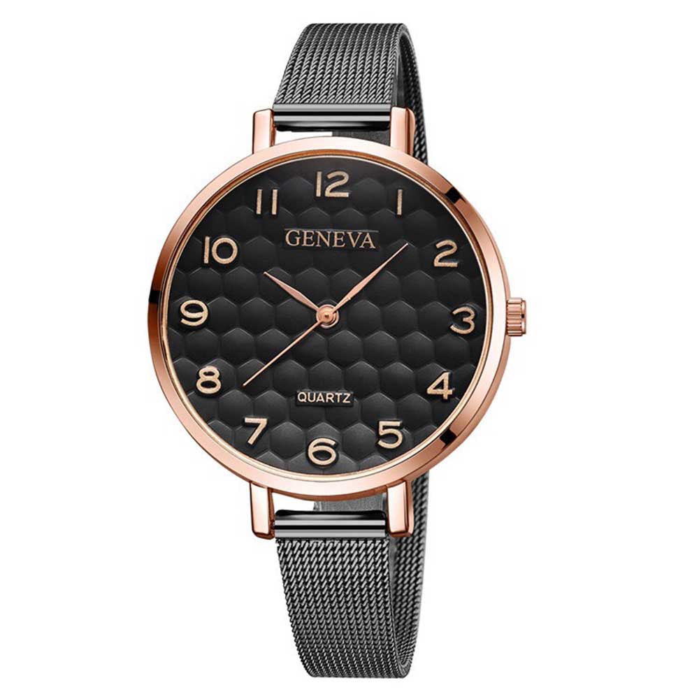 Ceas Geneva Dama Quartz Casual Elegant Negru-rose, PN999418NRE, curea din metal (mesh), afisaj Analog