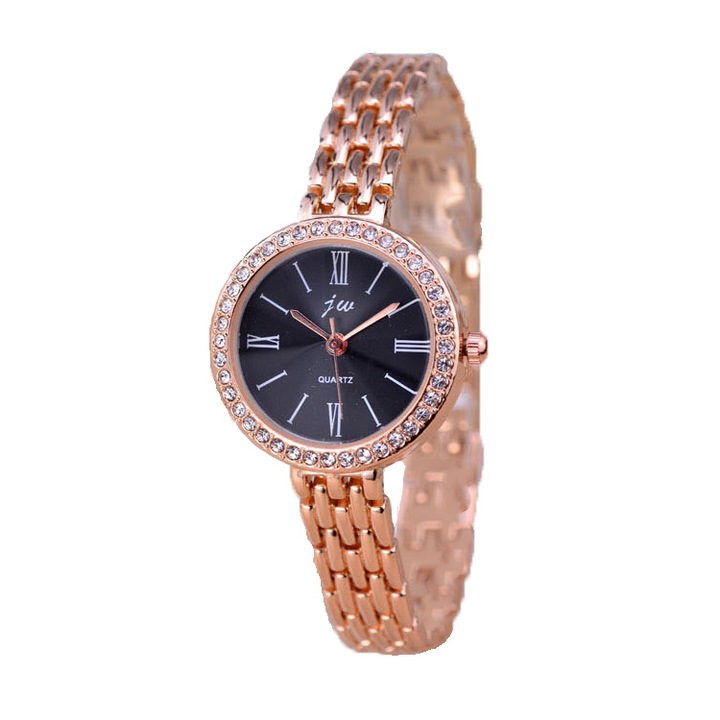 Ceas jw Dama Quartz Casual Elegant Negru, PN999329NU, curea din metal (zale), afisaj Analog
