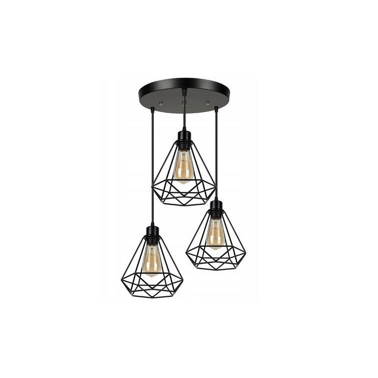 Lustra Vintage WTX, cu 3 Pendule, Suport Rotund, Led, negru mat