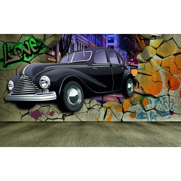 Sticker car accident broken wall iluzie 3D 135 x 90 cm