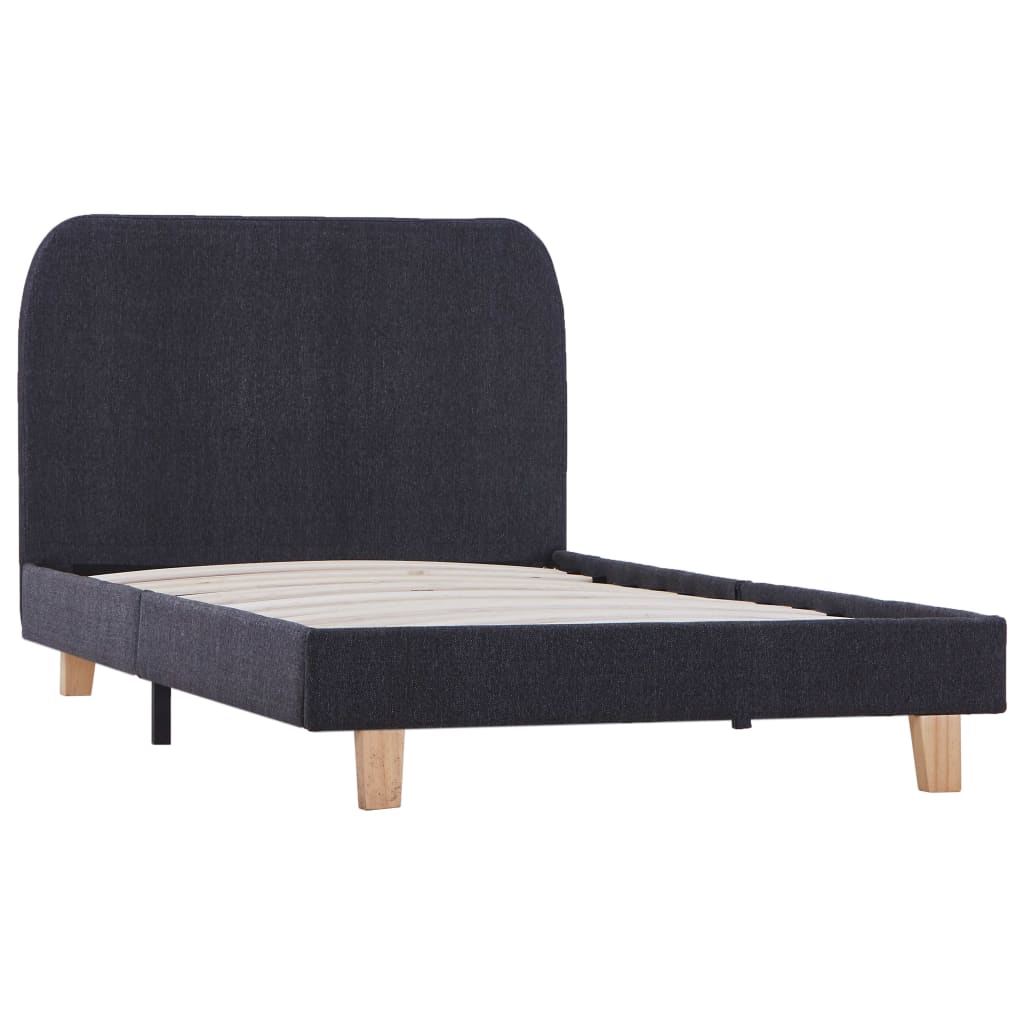Cadru de pat o persoana, vidaXL, Textil-Lemn, 90 x 200cm, Gri inchis