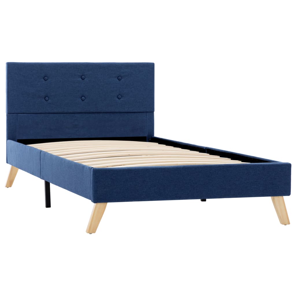 Cadru de pat single vidaXL, Lemn/Otel/Textil, 90 x 200 cm, Albastru