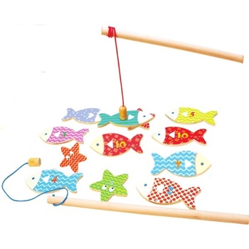 Joc de pescuit magnetic, din lemn, dezvolta abilitatile motorii, FISH AND STARS, 12 piese, 2 undite, pentru 2 jucatori, multicolor Joc de pescuit magnetic, din lemn, dezvolta abilitatile motorii, FISH AND STARS, 12 piese, 2 undite, pentru 2 jucatori, multicolor
