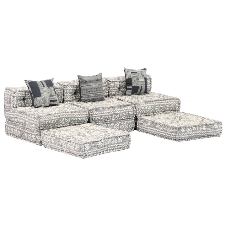 Canapea puf modulara cu 3 locuri vidaXL, gri deschis, material textil, 38.3 Kg