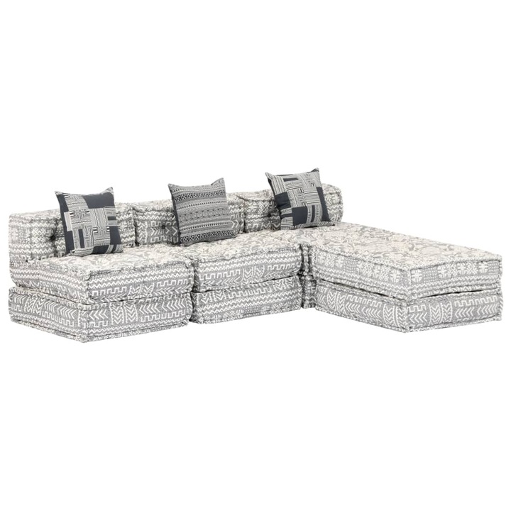 Canapea puf modulara cu 3 locuri vidaXL, gri deschis, material textil, 38.3 Kg