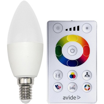 Bec Avide Smart LED Lumanare 5.5W RGB+W 2700K cu telecomanda IR Bec Avide Smart LED Lumanare 5.5W RGB+W 2700K cu telecomanda IR