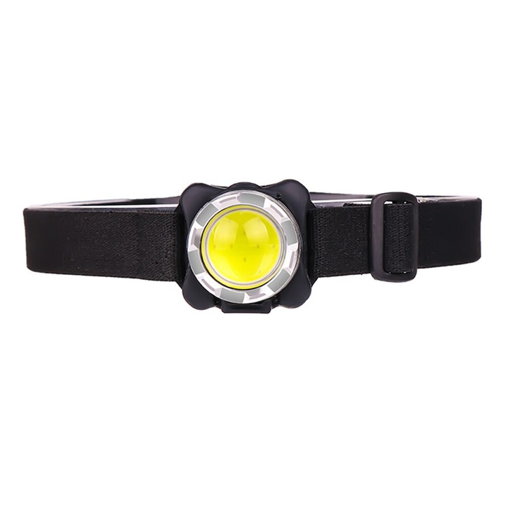 Lanterna de cap cu fixare pe cap, Emeszon ®, Led 300lm cu acumulator si incarcare prin USB la Micro USB 5V, cu lumina alba, rosie si strobo, negru