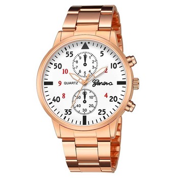 Ceas Geneva Unisex Quartz Casual Elegant Rosegold-alb, PN999540RAB, curea din metal (zale), afisaj Analog Ceas Geneva Unisex Quartz Casual Elegant Rosegold-alb, PN999540RAB, curea din metal (zale), afisaj Analog